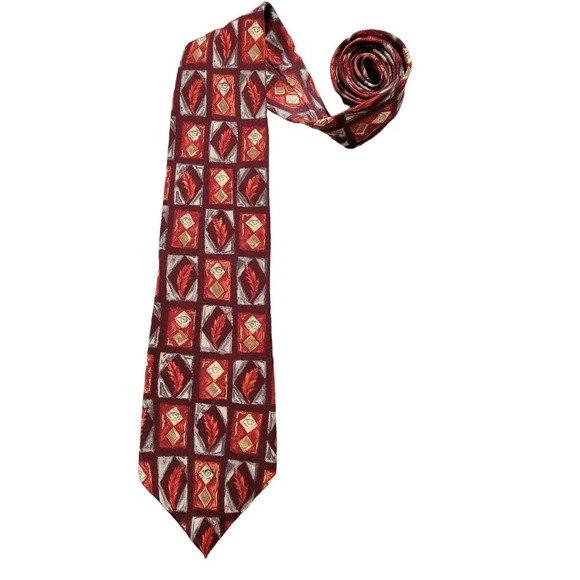 J. GARCIA Men's 100% Silk Tie Landscape with Eye Collection Ten Red Feathers - Picture 5 of 8